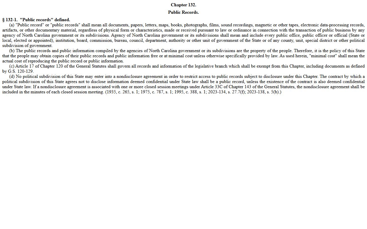 Caswell County court records North Carolina public records statute