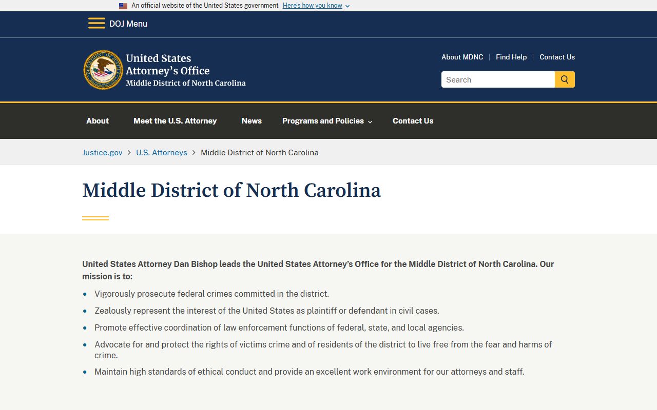 Caswell County criminal court records U.S. Attorney Middle District of North Carolina