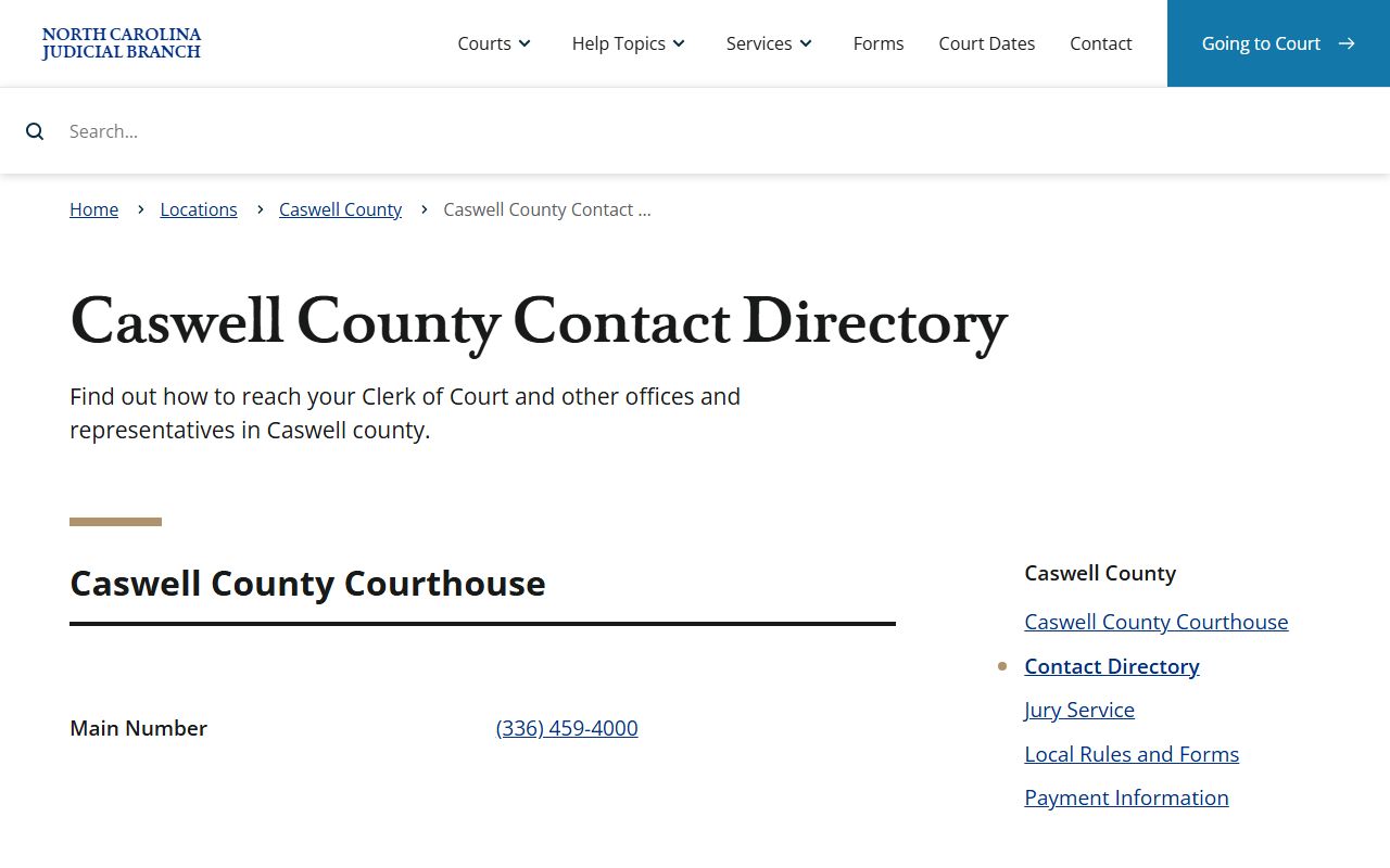 Caswell County court dockets contact directory