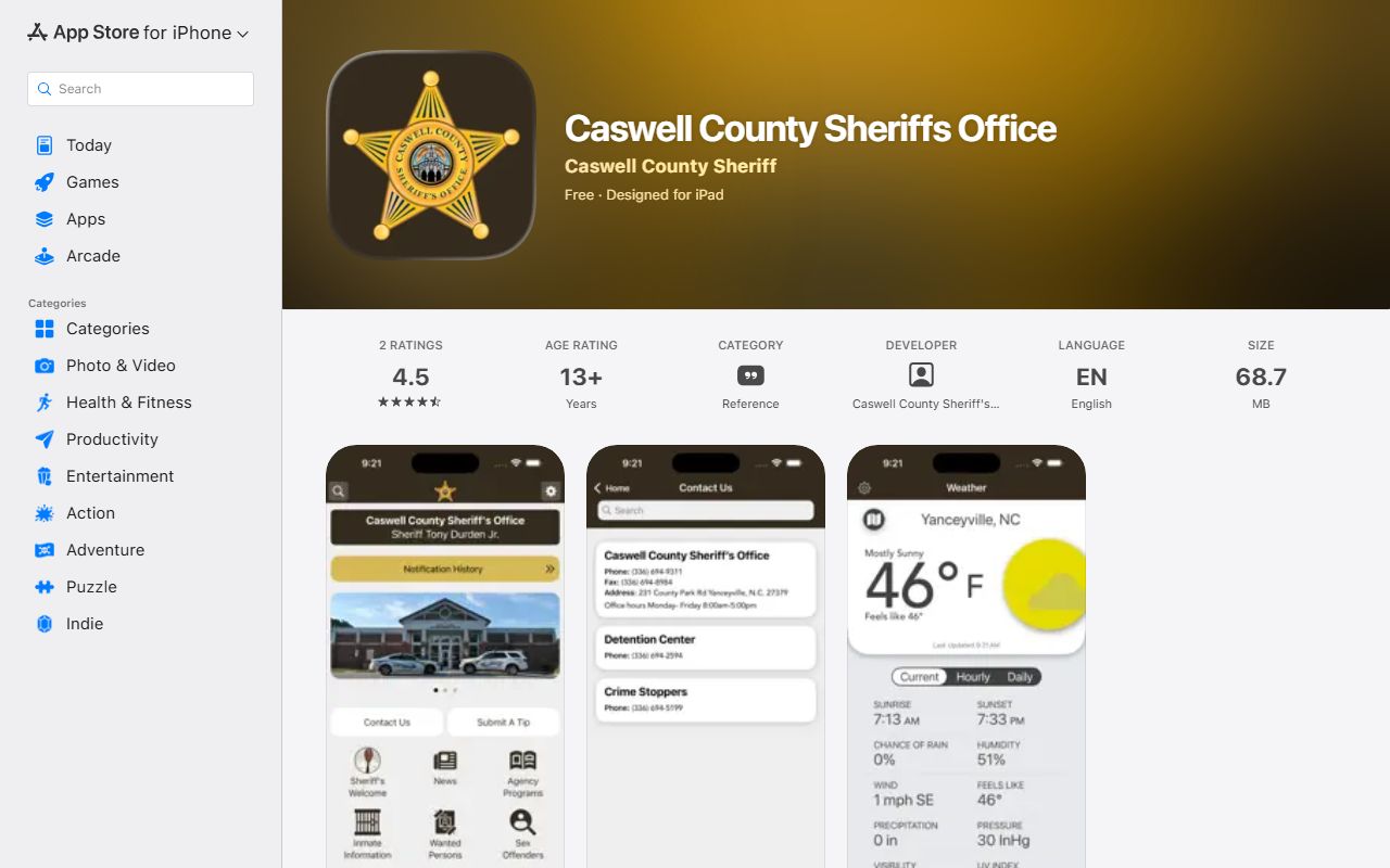 Caswell County inmate search sheriff iOS app listing