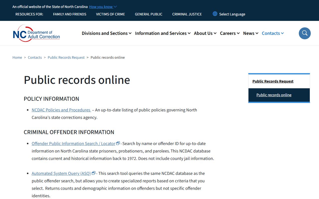 Caswell County inmate search NC DAC offender public information source