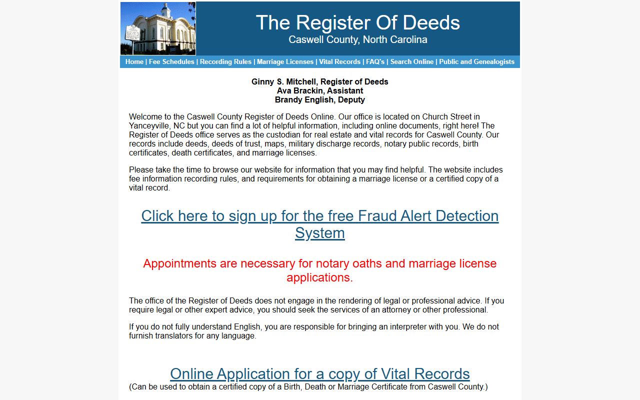Caswell County marriage records Register of Deeds home page