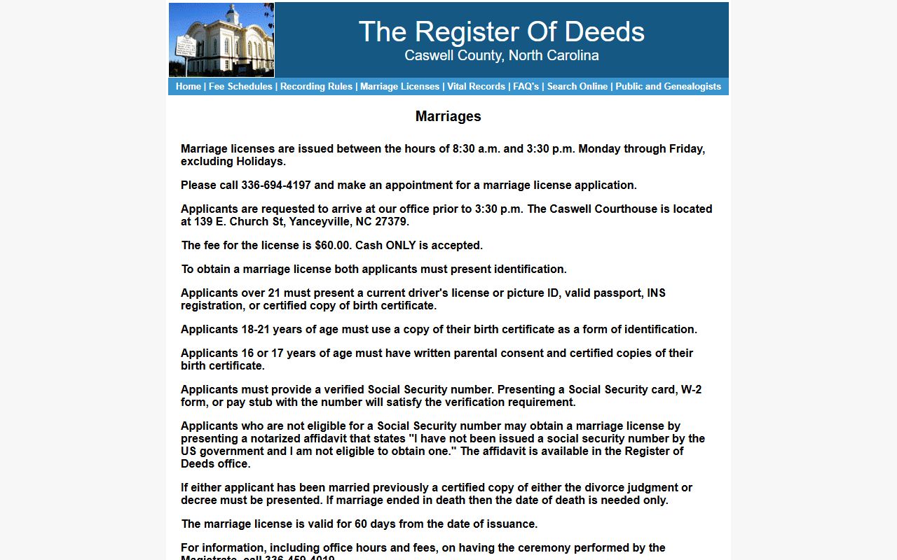 Caswell County marriage records marriage license requirements