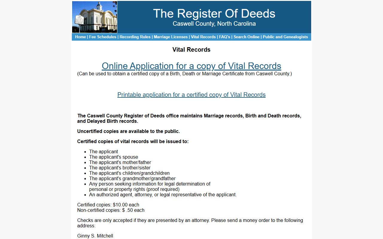 Caswell County marriage records certified copy rules