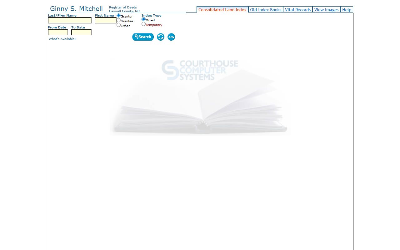 Caswell County probate records Register of Deeds online search application
